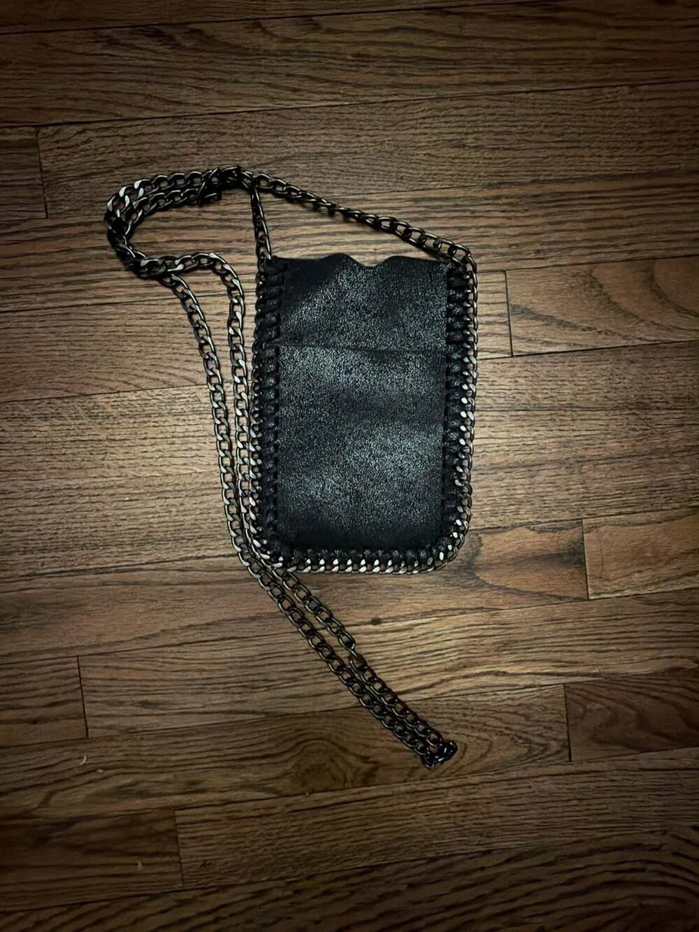 Black Shaggy Vegan Leather Cross-Body Phone Bag